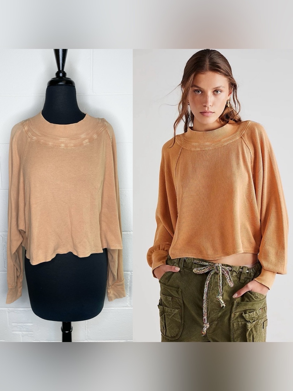 Free People We The Free Fun Times Thermal Mock Neck Cropped Top In Golden Nugget